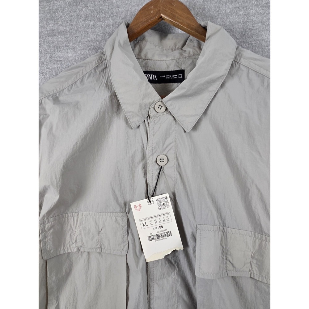 Zara Men's Safari‎ Shirt Mens XL Gray Parachute Long Sleeve Lightweight NEW